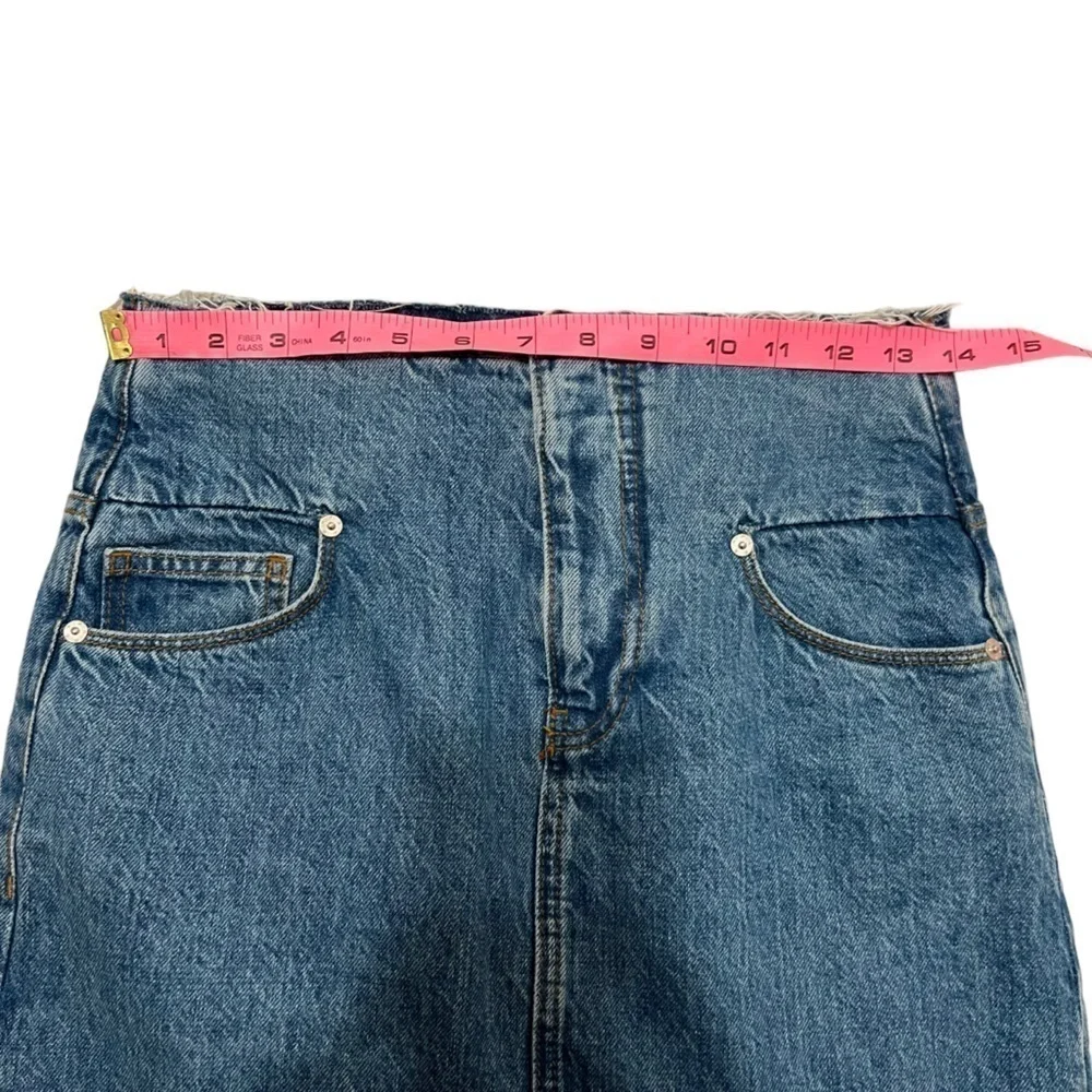 Frame Cut Off Waist Maxi Jean Denim Skirt Womens 24 Blue Front Slit Raw Hem